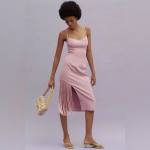 NEW Anthropologie Dress The Population Rory Side-Fringe Midi Dress Pink Rose